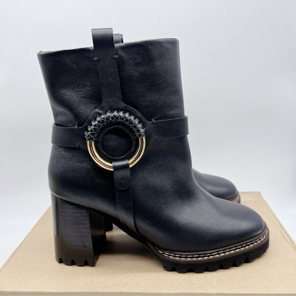 See By Chloe Hana Harness Lug Sole Platform Ankle Boots Black Leather EU 40 - Picture 2 of 12